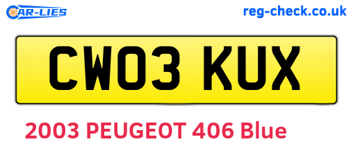 CW03KUX are the vehicle registration plates.