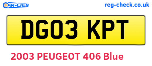 DG03KPT are the vehicle registration plates.