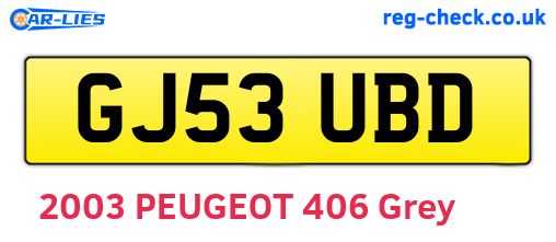 GJ53UBD are the vehicle registration plates.