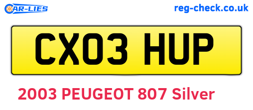 CX03HUP are the vehicle registration plates.