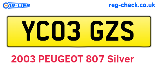 YC03GZS are the vehicle registration plates.