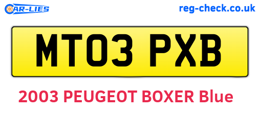 MT03PXB are the vehicle registration plates.