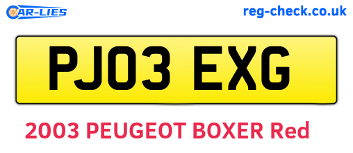 PJ03EXG are the vehicle registration plates.