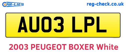 AU03LPL are the vehicle registration plates.