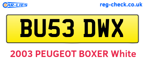 BU53DWX are the vehicle registration plates.