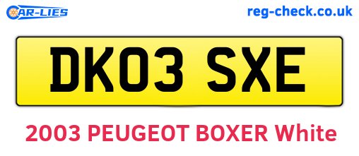 DK03SXE are the vehicle registration plates.