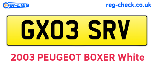 GX03SRV are the vehicle registration plates.