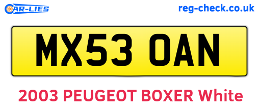 MX53OAN are the vehicle registration plates.