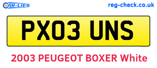 PX03UNS are the vehicle registration plates.
