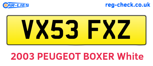 VX53FXZ are the vehicle registration plates.