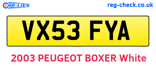 VX53FYA are the vehicle registration plates.