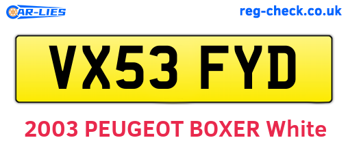 VX53FYD are the vehicle registration plates.