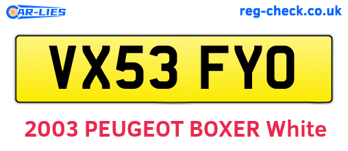 VX53FYO are the vehicle registration plates.