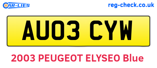 AU03CYW are the vehicle registration plates.