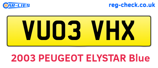 VU03VHX are the vehicle registration plates.