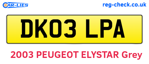 DK03LPA are the vehicle registration plates.