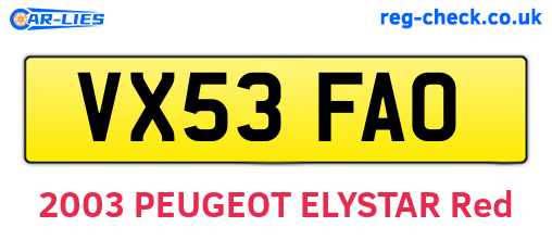 VX53FAO are the vehicle registration plates.