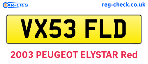 VX53FLD are the vehicle registration plates.