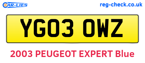 YG03OWZ are the vehicle registration plates.