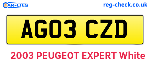 AG03CZD are the vehicle registration plates.