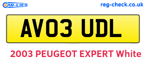 AV03UDL are the vehicle registration plates.
