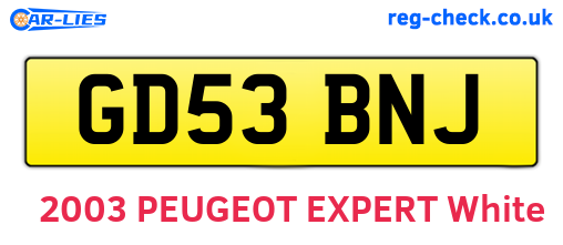 GD53BNJ are the vehicle registration plates.