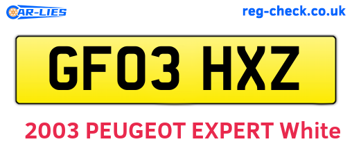 GF03HXZ are the vehicle registration plates.