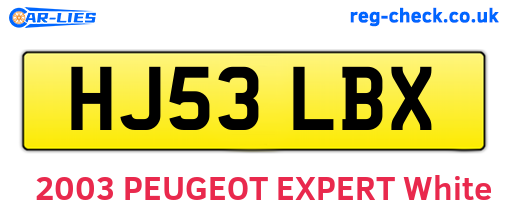 HJ53LBX are the vehicle registration plates.