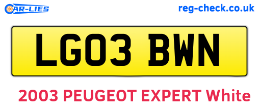 LG03BWN are the vehicle registration plates.