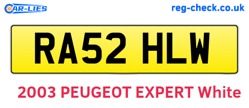 RA52HLW are the vehicle registration plates.