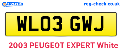 WL03GWJ are the vehicle registration plates.