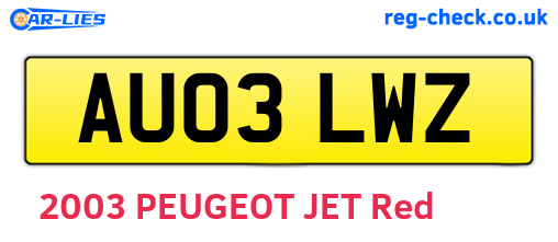 AU03LWZ are the vehicle registration plates.