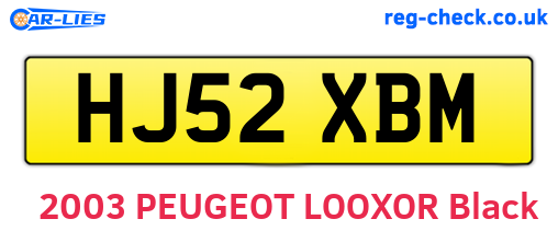 HJ52XBM are the vehicle registration plates.