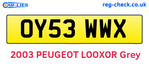 OY53WWX are the vehicle registration plates.