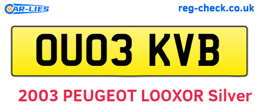 OU03KVB are the vehicle registration plates.