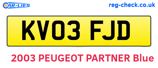 KV03FJD are the vehicle registration plates.