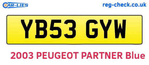YB53GYW are the vehicle registration plates.