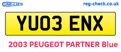 YU03ENX are the vehicle registration plates.