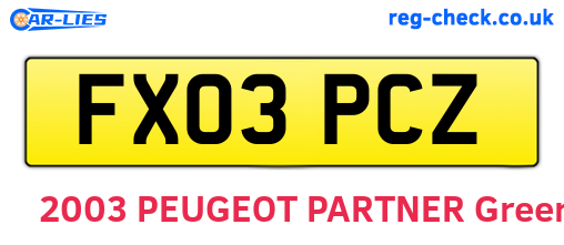 FX03PCZ are the vehicle registration plates.