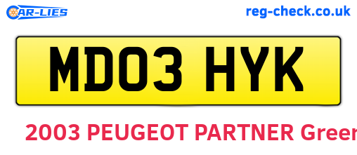 MD03HYK are the vehicle registration plates.