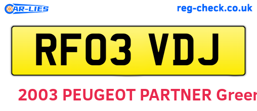 RF03VDJ are the vehicle registration plates.