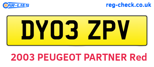 DY03ZPV are the vehicle registration plates.
