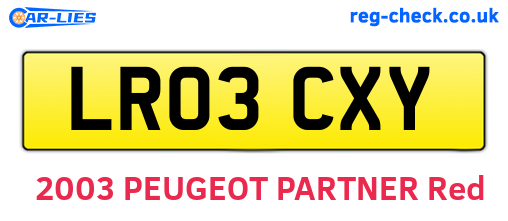 LR03CXY are the vehicle registration plates.