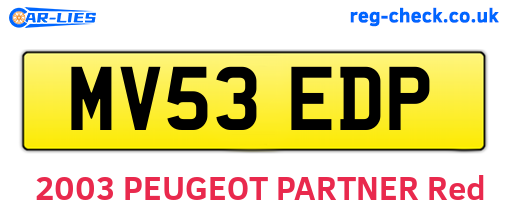 MV53EDP are the vehicle registration plates.