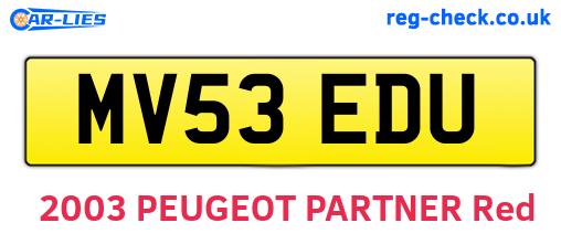 MV53EDU are the vehicle registration plates.