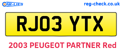 RJ03YTX are the vehicle registration plates.