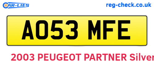 AO53MFE are the vehicle registration plates.
