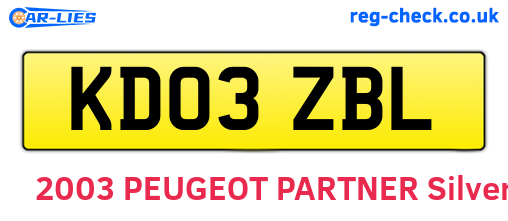 KD03ZBL are the vehicle registration plates.