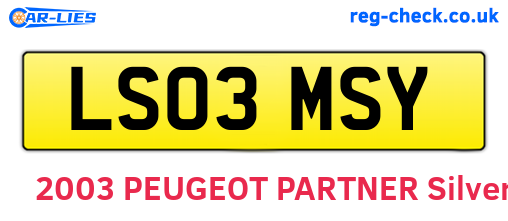 LS03MSY are the vehicle registration plates.