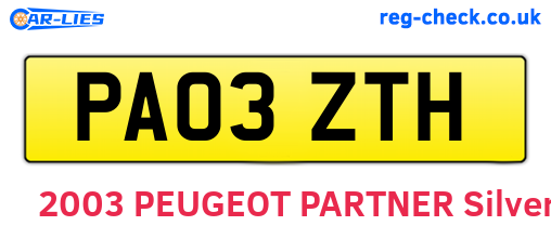 PA03ZTH are the vehicle registration plates.